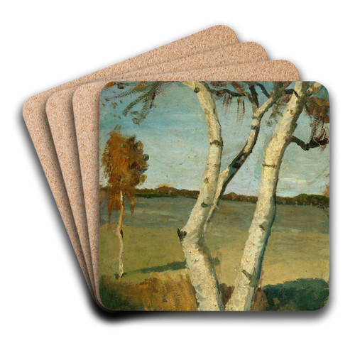 Birch Tree in a Landscape by Paula Modersohn-Becker Art Drink Coaster set
