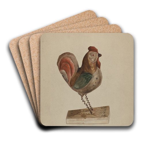 Pa. German Toy Rooster with Bellows by Isabelle De Strange Art Drink Coaster set Pa. German Toy Rooster with Bellows by Isabelle De Strange Art Drink Coaster set