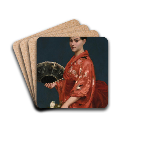 Young Woman in a Red Kimono by Frank Buchser Drink Coasters - set of 4