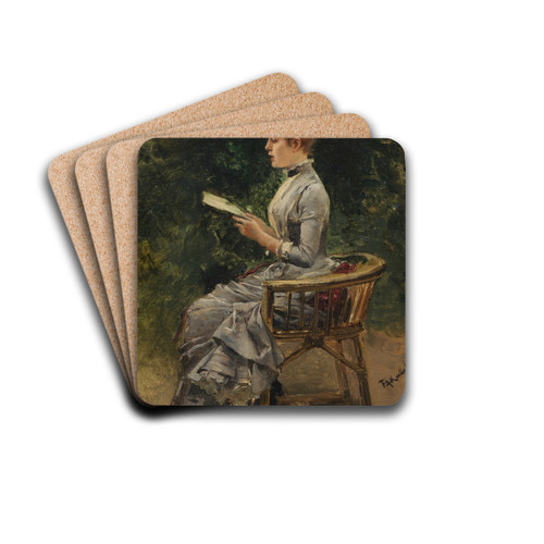 Dame bei der Lektre im Garten by Friedrich August von Kaulbach Drink Coasters - set of 4