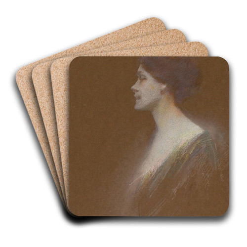 Portrait of a Woman by Thomas Wilmer Dewing Art Drink Coaster set Portrait of a Woman by Thomas Wilmer Dewing Art Drink Coaster set