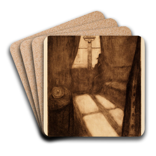 Moonlight (Moonlight. Night in St. Cloud) by Edvard Munch Art Drink Coaster set