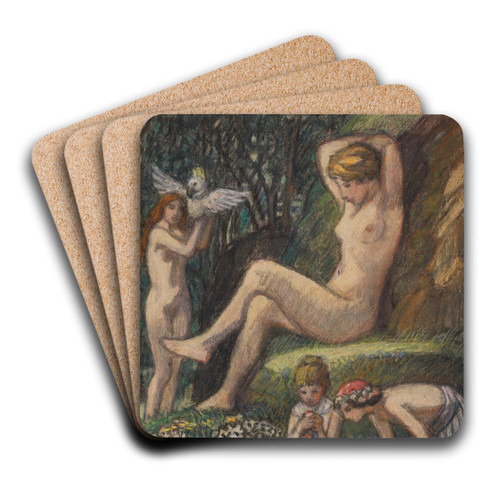 Frhlingsidylle mit Badender und Blumenkindern by Ludwig von Hofmann Art Drink Coaster set