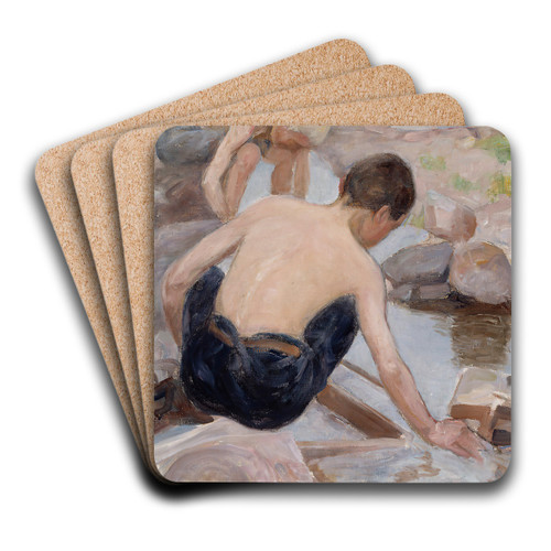 Two Boys On The Shore by Pekka Halonen Art Drink Coaster set
