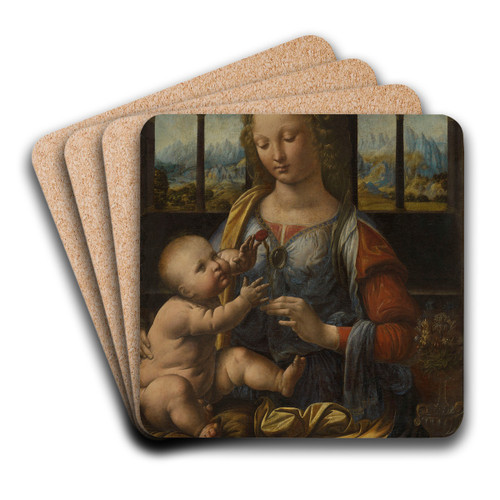 Madonna of the Carnation by Leonardo da Vinci Art Drink Coaster set
