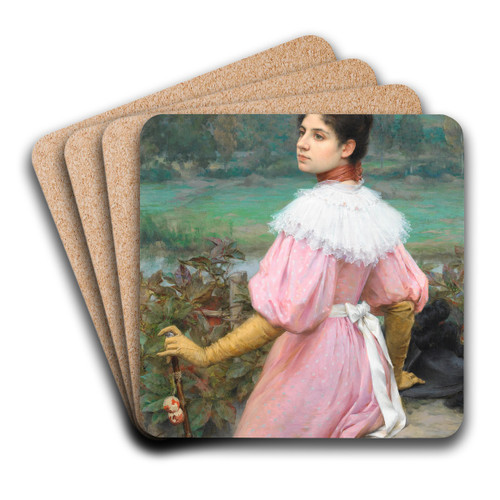 A promenade by the river by Pierre Outin Art Drink Coaster set