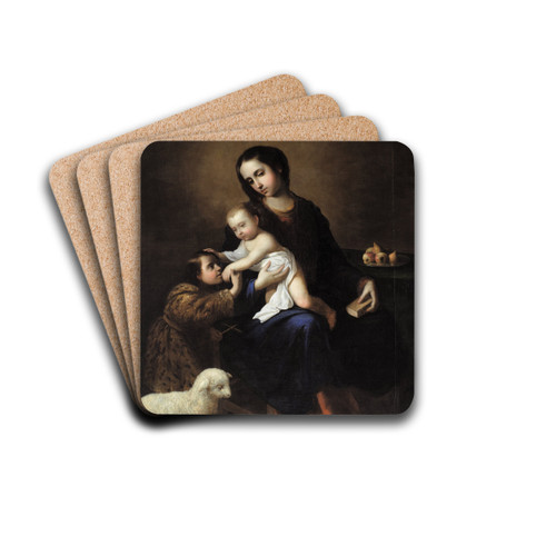 The Virgin And Child With The Infant St John The Baptist by Francisco de Zurbarn Drink Coasters - set of 4 The Virgin And Child With The Infant St John The Baptist by Francisco de Zurbarn Drink Coasters - set of 4