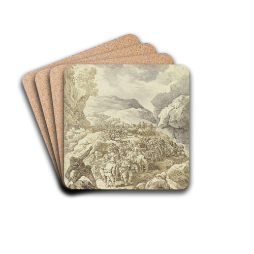 Ein groer Zug von Mnnern zu Fu und zu Pferde durch eine Felsschlucht by Johann Albrecht Dietzsch Drink Coasters - set of 4
