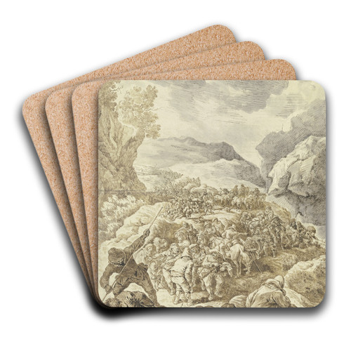 Ein groer Zug von Mnnern zu Fu und zu Pferde durch eine Felsschlucht by Johann Albrecht Dietzsch Art Drink Coaster set
