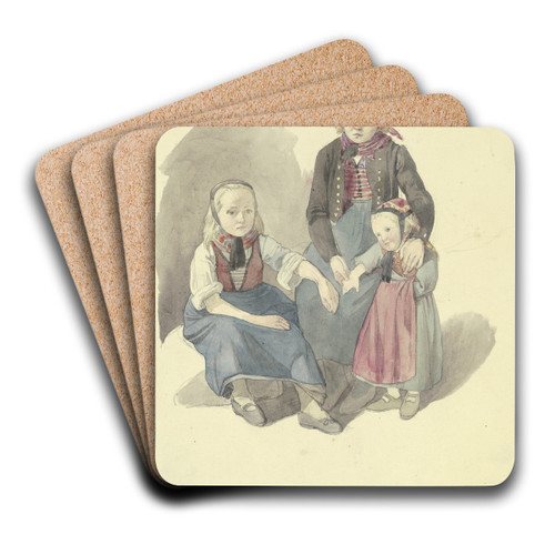 A group of peasant girls by Jakob Becker Art Drink Coaster set A group of peasant girls by Jakob Becker Art Drink Coaster set