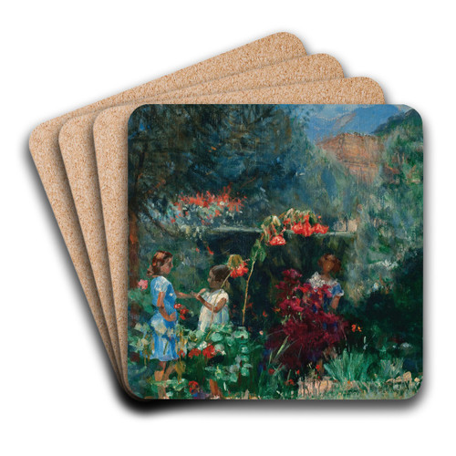 Trs meninas no jardim by Eliseu Visconti Art Drink Coaster set