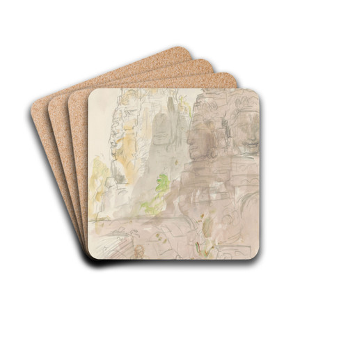 Uit steen gehouwen hoofden van Brahma bij de Bayontempel in Cambodja by Marius Bauer Drink Coasters - set of 4