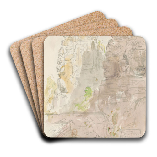Uit steen gehouwen hoofden van Brahma bij de Bayontempel in Cambodja by Marius Bauer Art Drink Coaster set