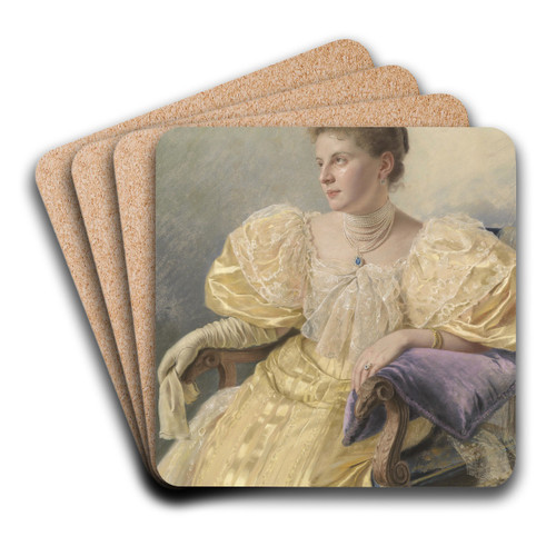 Portrt einer eleganten Dame in gelbem Kleid by Carl Bunzl Art Drink Coaster set