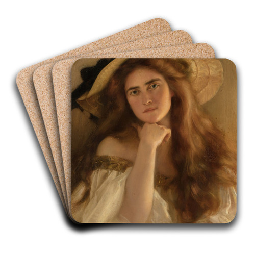 Young woman in a large picture hat by Albert Lynch Art Drink Coaster set Young woman in a large picture hat by Albert Lynch Art Drink Coaster set