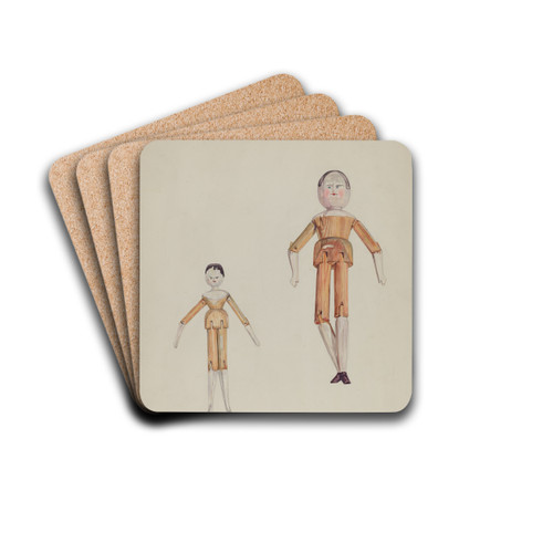 Jointed Wooden Dolls by Arelia Arbo Drink Coasters - set of 4