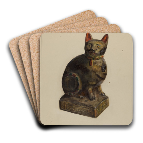 Pa. German Chalkware Cat by Mina Lowry Art Drink Coaster set
