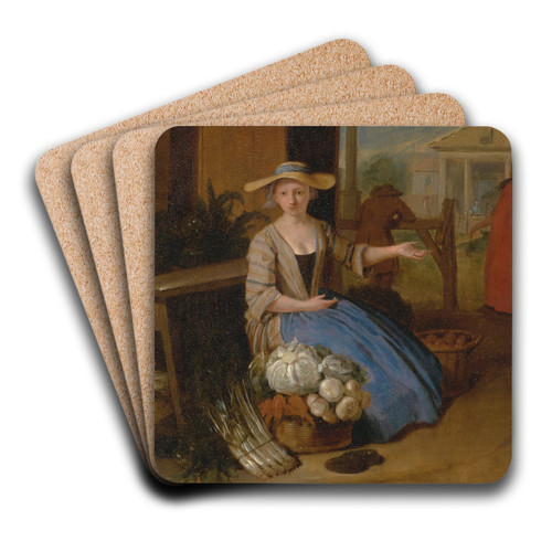 Vegetable Seller, Covent Garden by Pieter Angillis Art Drink Coaster set Vegetable Seller, Covent Garden by Pieter Angillis Art Drink Coaster set