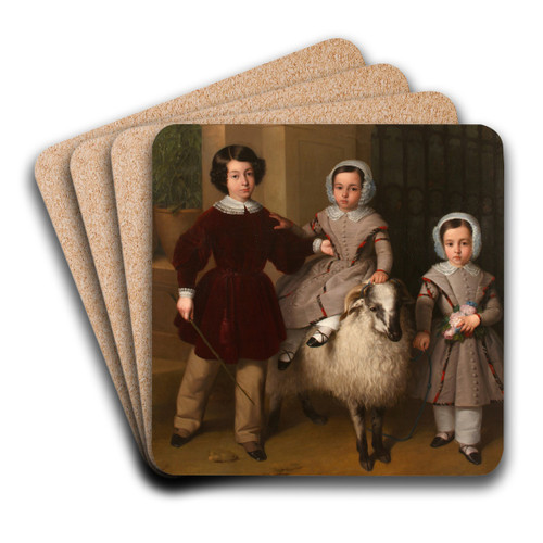 Children playing with a ram by Antonio Mara Esquivel Art Drink Coaster set