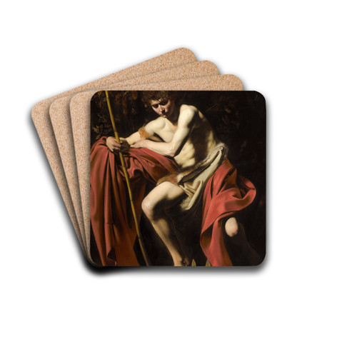 Saint John The Baptist In The Wilderness by Caravaggio Drink Coasters - set of 4