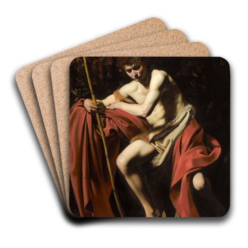 Saint John The Baptist In The Wilderness by Caravaggio Art Drink Coaster set