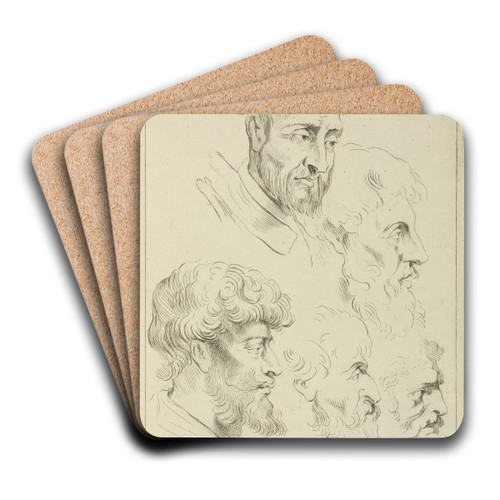 Five studies of men's heads, four in profile by Peter Paul Rubens Art Drink Coaster set