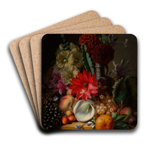 Still life with flowers and fruit on a ledge by Jean-Baptiste Robie Art Drink Coaster set
