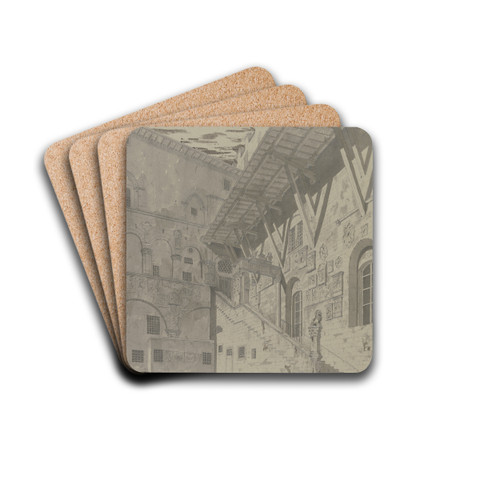 Hof des Bargello in Florenz by Friedrich Wilhelm Ludwig Drink Coasters - set of 4 Hof des Bargello in Florenz by Friedrich Wilhelm Ludwig Drink Coasters - set of 4