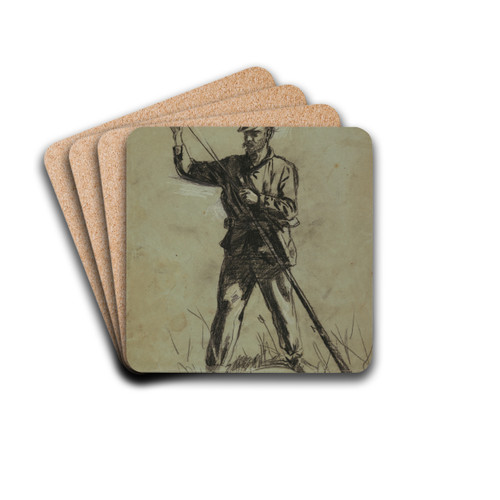 Cavalry Soldier Loading a Rifle by Winslow Homer Drink Coasters - set of 4 Cavalry Soldier Loading a Rifle by Winslow Homer Drink Coasters - set of 4