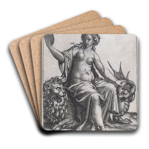 Prudence by Marcantonio Raimondi Art Drink Coaster set