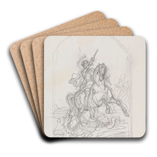 Saint George Defeats the Dragon by Nicaise De Keyser Art Drink Coaster set