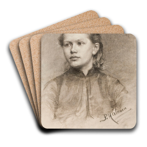 Portrait of a Young Woman by Pekka Halonen Art Drink Coaster set