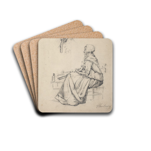 Woman baking pancakes: Head of a woman in profile by Floris Verster Drink Coasters - set of 4