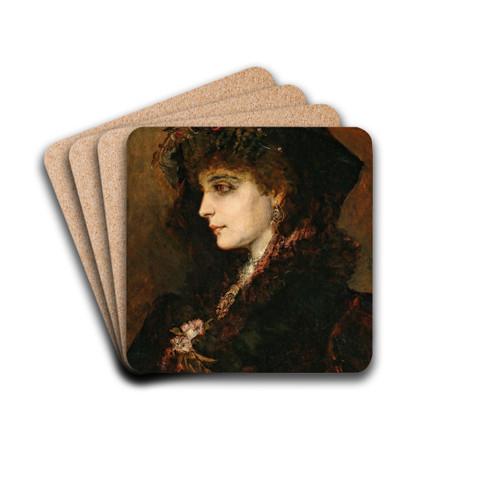 Portrait of a Young Lady in Profile by Hans Makart Drink Coasters - set of 4