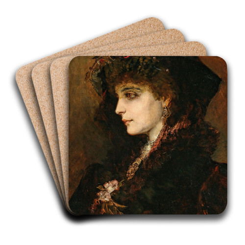 Portrait of a Young Lady in Profile by Hans Makart Art Drink Coaster set