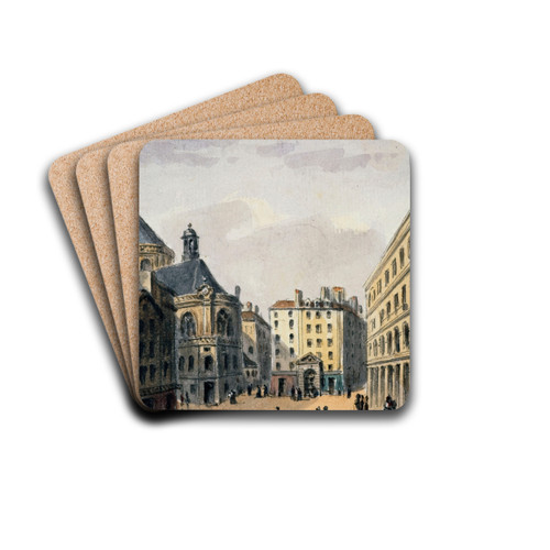 Pointe Saint-Eustache et la fontaine. by Auguste-Sbastien Bnard Drink Coasters - set of 4