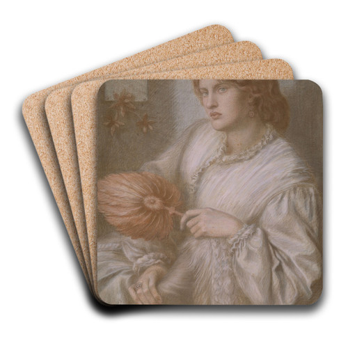 Portrait of woman with a fan by Dante Gabriel Rossetti Art Drink Coaster set
