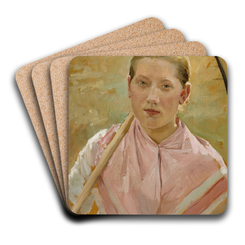 Girl With A Rake, Study For August by Albert Edelfelt Art Drink Coaster set
