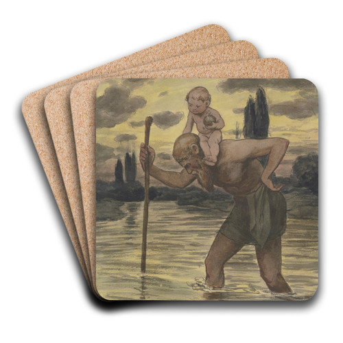 Saint Christopher by Hans Thoma Art Drink Coaster set