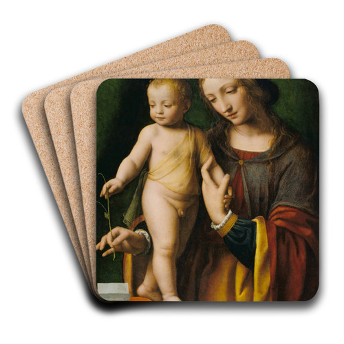 The Virgin and Child with a Columbine by Bernardino Luini Art Drink Coaster set