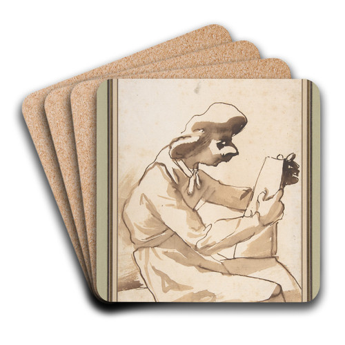 Caricature of a Seated Man Reading by Pier Francesco Mola Art Drink Coaster set