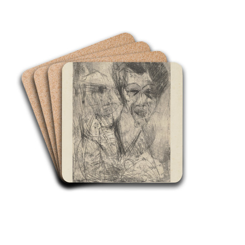 Selbstbildnis, zeichnend by Ernst Ludwig Kirchner Drink Coasters - set of 4 Selbstbildnis, zeichnend by Ernst Ludwig Kirchner Drink Coasters - set of 4