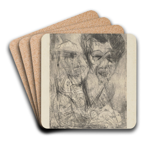 Selbstbildnis, zeichnend by Ernst Ludwig Kirchner Art Drink Coaster set