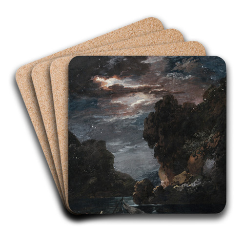 Strmische Mondnacht im Gebirge by Johann Georg Wagner Art Drink Coaster set