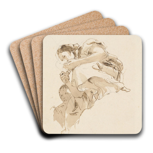 Crouching Woman with a Boy Behind Her by Giovanni Battista Tiepolo Art Drink Coaster set