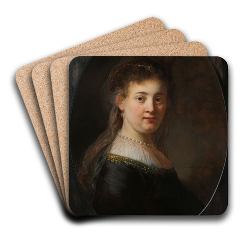 Young Woman in Fantasy Costume by Rembrandt van Rijn Art Drink Coaster set