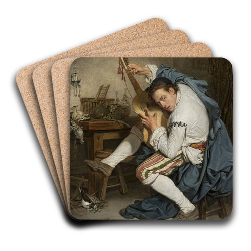 Guitar player by Jean-Baptiste Greuze Art Drink Coaster set
