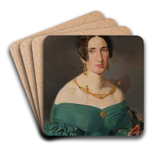 Frau in grnem Kleid by Joseph Hasslwander Art Drink Coaster set Frau in grnem Kleid by Joseph Hasslwander Art Drink Coaster set