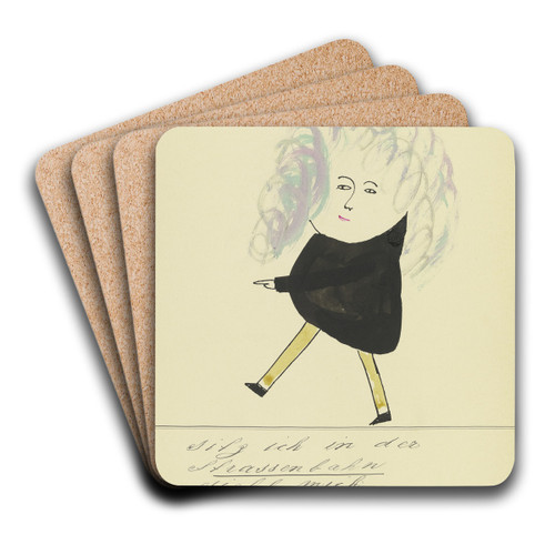 Sitzt ich in der Strassenbahn' by John Elsas Art Drink Coaster set Sitzt ich in der Strassenbahn' by John Elsas Art Drink Coaster set