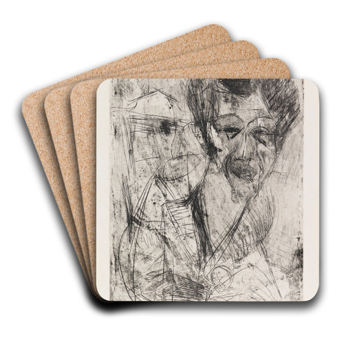 Selbstbildnis (zeichnend) by Ernst Ludwig Kirchner Art Drink Coaster set
